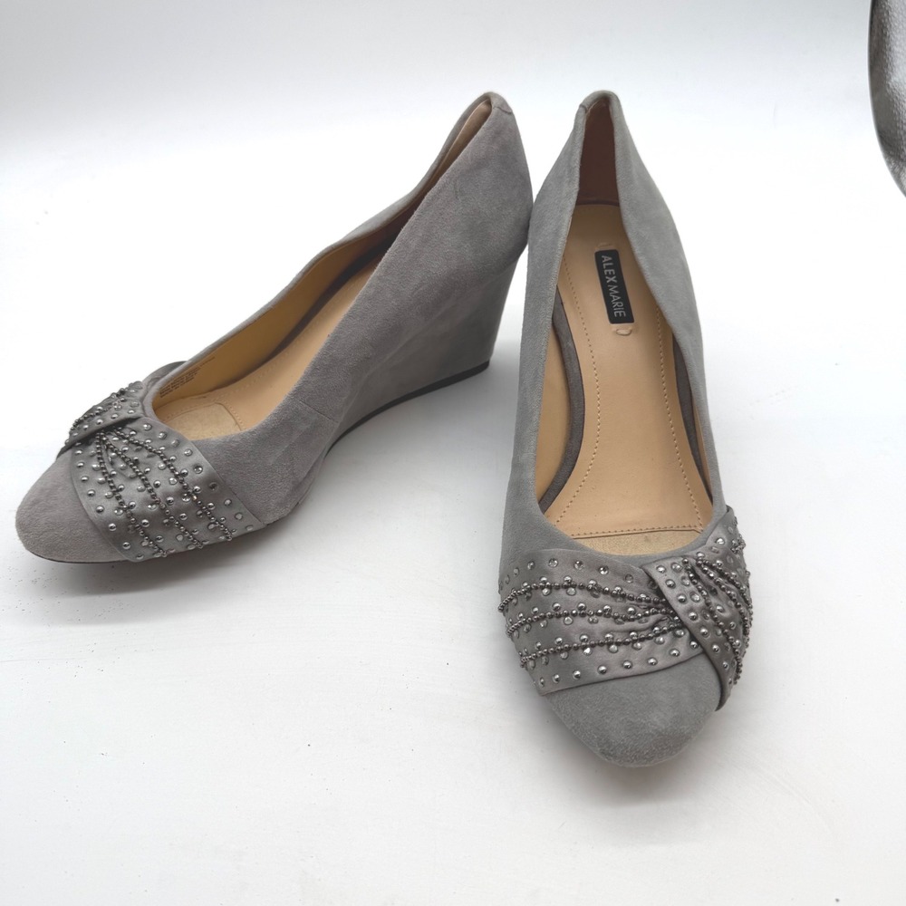 Alex Marie Grey Suede Embellished Wedge Heels Shoes Women Size 7M